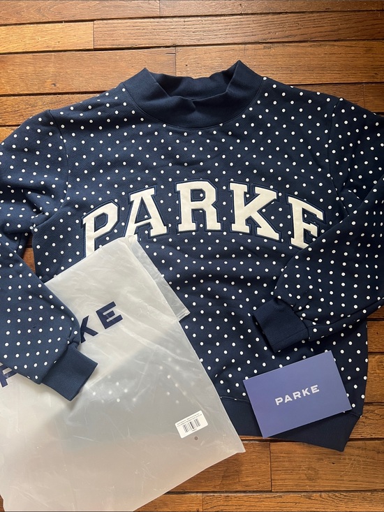 Parke Tops - PARKE Denim White Polka Dot Varsity Mockneck Heritage Size S/M New In Bag NWT
